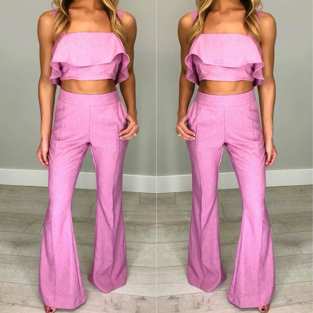 lavender top & pant set, top size L bottoms size M